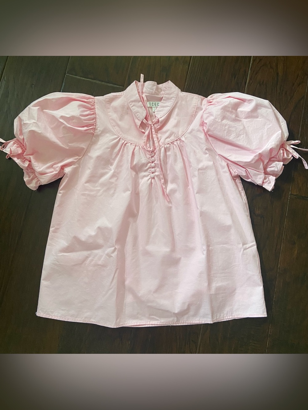 TCEC Pink Puff Sleeve Cotton Blouse